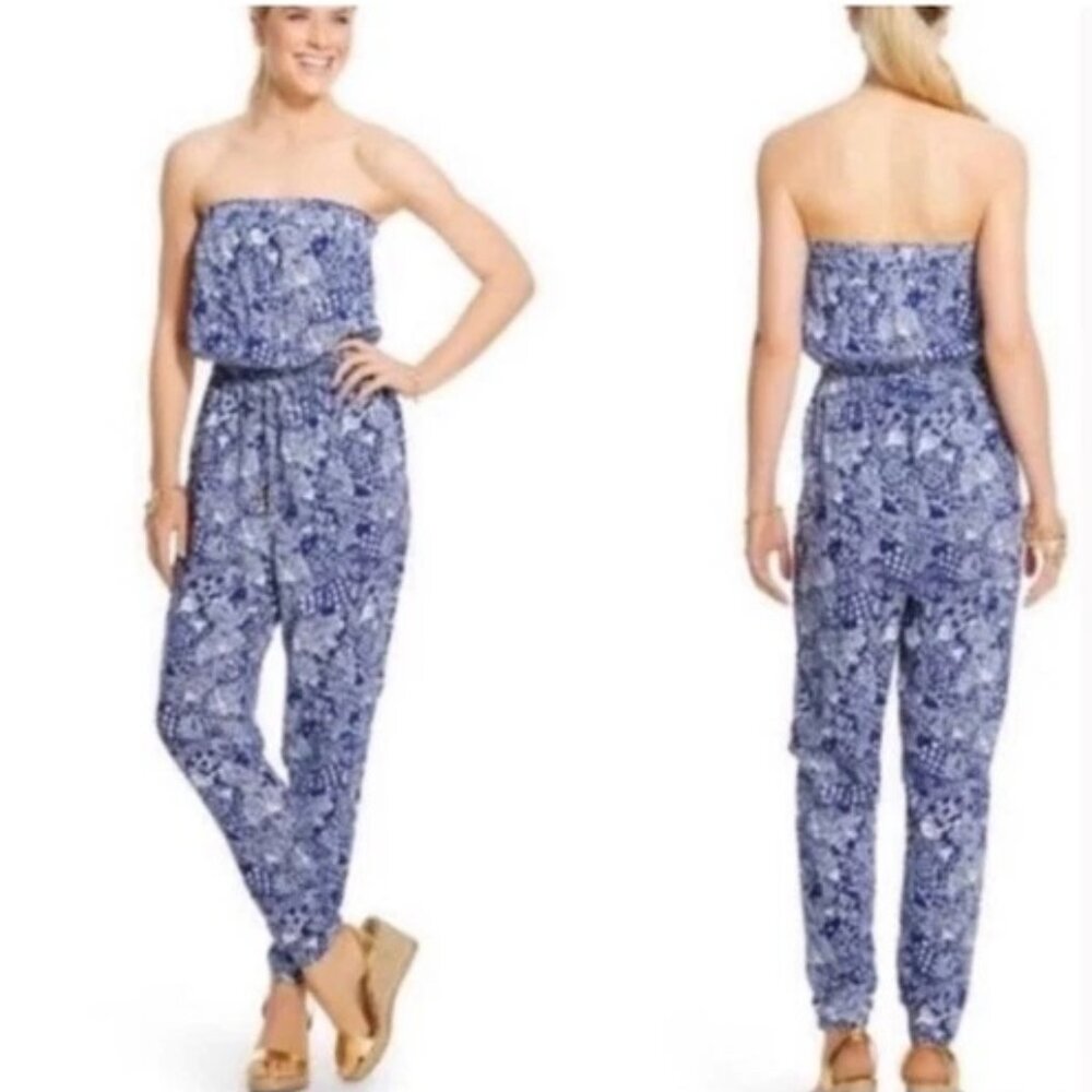 Lilly Pulitzer Target strapless jumpsuit Upstream navy fish womens xxl 2x plus